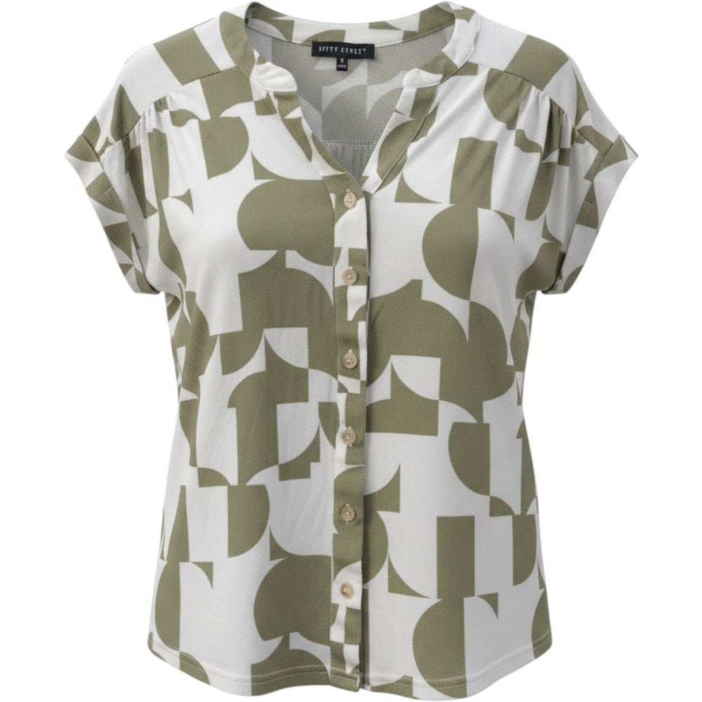 Fifty Street Olive Green Geometric Print Button Up Blouse CR2469Y-D Small